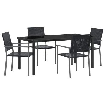Set aus 3 Schwarz PE-Rattan, pulverbeschichteter Stahl