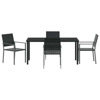 Set aus 3 Schwarz PE-Rattan, pulverbeschichteter Stahl