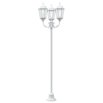 Garten Lichtmast 3-Lampe E27 Weiß 220 cm Aluminium