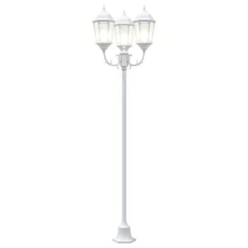 Garten Lichtmast 3-Lampe E27 Weiß 220 cm Aluminium