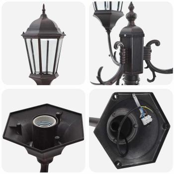 Gartenlaterne mit 3 Lampen E27 Bronze 220 cm Aluminium