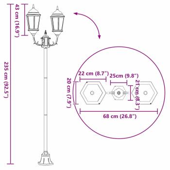 Gartenlichtpfosten 2-Lampe E27 Grün 220 cm Aluminium