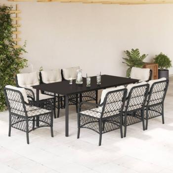 ARDEBO.de - 9-tlg. Garten-Essgruppe mit Kissen Schwarz Poly Rattan