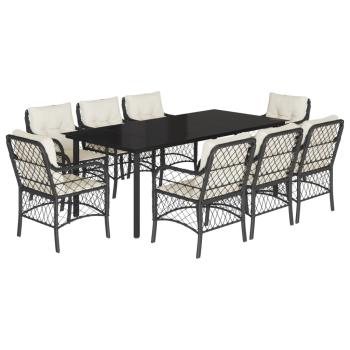 9-tlg. Garten-Essgruppe mit Kissen Schwarz Poly Rattan