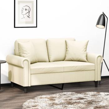 ARDEBO.de - 2-Sitzer-Sofa mit Zierkissen Creme 120 cm Kunstleder