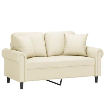 2-Sitzer-Sofa mit Zierkissen Creme 120 cm Kunstleder