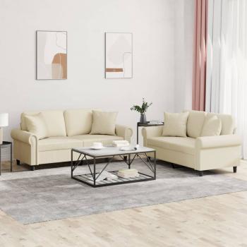 ARDEBO.de - 2-tlg. Sofagarnitur mit Kissen Creme Kunstleder