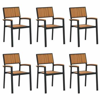 Outdoor Esszimmerstühle Set aus 6 Schwarz Metall und Holz
