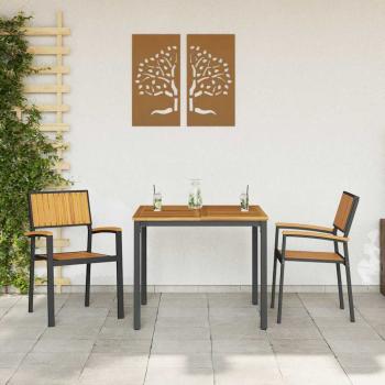 3-teiliges Garten-Ess Set Schwarz und Holz Metall und Holz
