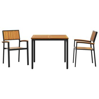 3-teiliges Garten-Ess Set Schwarz und Holz Metall und Holz
