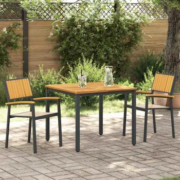 3-teiliges Garten-Ess Set Schwarz und Holz Metall und Holz