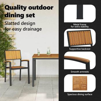 3-teiliges Garten-Ess Set Schwarz und Holz Metall und Holz