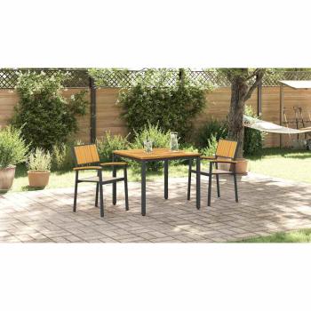 3-teiliges Garten-Ess Set Schwarz und Holz Metall und Holz