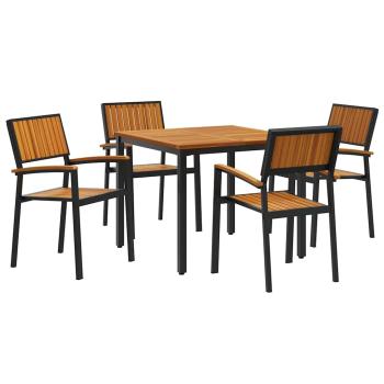 Garten Esszimmer Set 5-teilig Schwarz und Braun Metall und Holz