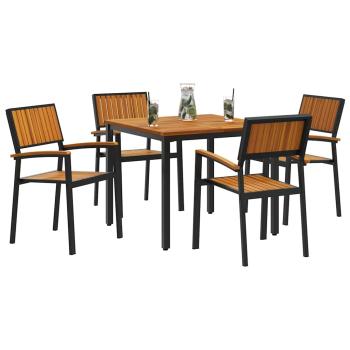 Garten Esszimmer Set 5-teilig Schwarz und Braun Metall und Holz