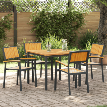 Garten Esszimmer Set 5-teilig Schwarz und Braun Metall und Holz