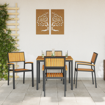 Garten Esszimmer Set 5-teilig Schwarz und Braun Metall und Holz