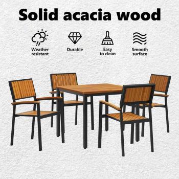 Garten Esszimmer Set 5-teilig Schwarz und Braun Metall und Holz
