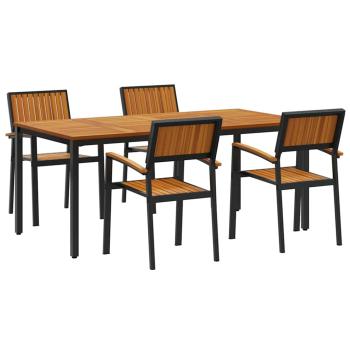 5-teiliges Garten Essset Schwarz, Braun Metall, Holz Langlebig