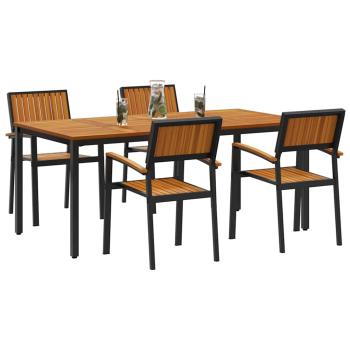 5-teiliges Garten Essset Schwarz, Braun Metall, Holz Langlebig