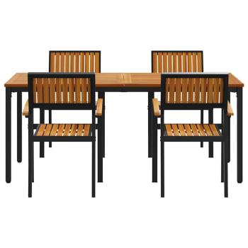 5-teiliges Garten Essset Schwarz, Braun Metall, Holz Langlebig