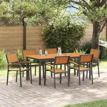 ARDEBO.de - Garten Essgruppe 7-teilig Schwarz, Naturholz Metall, Holz