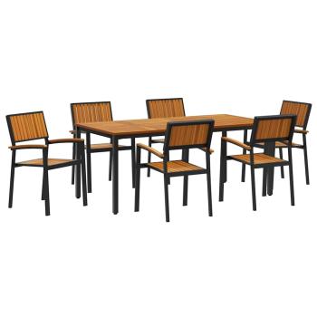 Garten Essgruppe 7-teilig Schwarz, Naturholz Metall, Holz