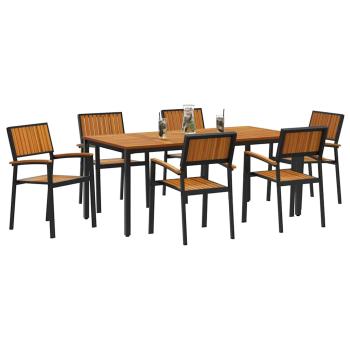 Garten Essgruppe 7-teilig Schwarz, Naturholz Metall, Holz