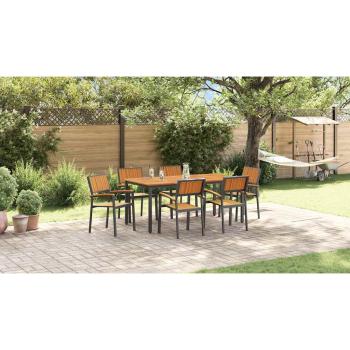 Garten Essgruppe 7-teilig Schwarz, Naturholz Metall, Holz