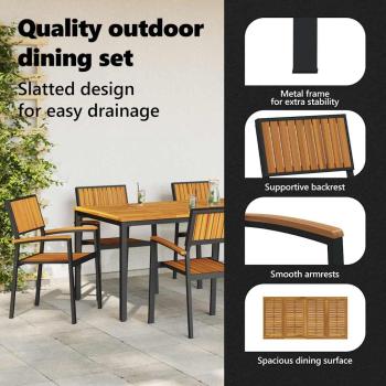 Garten Essgruppe 7-teilig Schwarz, Naturholz Metall, Holz