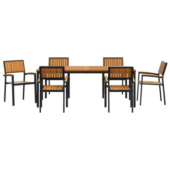 Garten Essgruppe 7-teilig Schwarz und Braun Metall und Holz