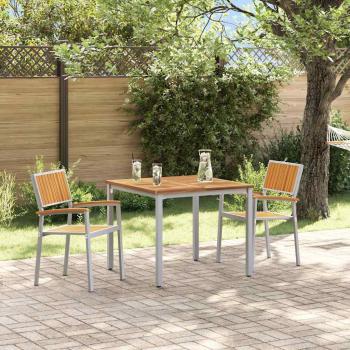 ARDEBO.de - Garten Essgruppe Set aus 3 Grau, Holztöne Metall, Holz Langlebig