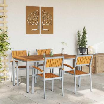 Garten Essgruppe Set aus 5 Grau, Naturholz Metall Robust