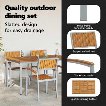 Garten Essgruppe Set aus 5 Grau, Naturholz Metall Robust