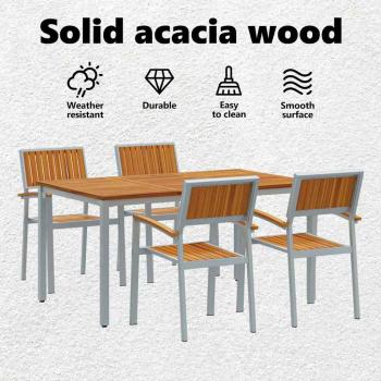 Garten Essgruppe Set aus 5 Grau, Naturholz Metall Robust