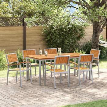 ARDEBO.de - Garten Essgruppe 7-teilig Grau Metall Langlebig Gartenmöbel Set