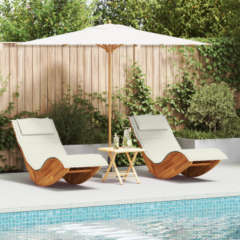 Sonnenliege Set von 2 Creme, Naturholz Massivholz Akazie, Polyester