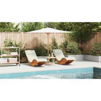 Sonnenliege Set von 2 Creme, Naturholz Massivholz Akazie, Polyester