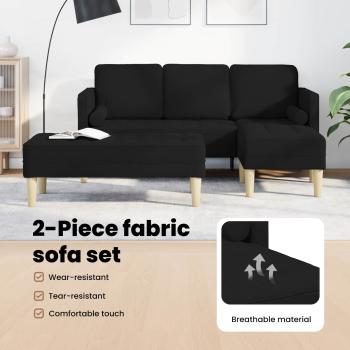 Sofa Set mit Kissen 2 pcs Schwarz Polyester