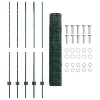 ARDEBO.de - Eurozaun mit Pfosten Set aus 2 Grün Pulverbeschichteter Stahl, PVC