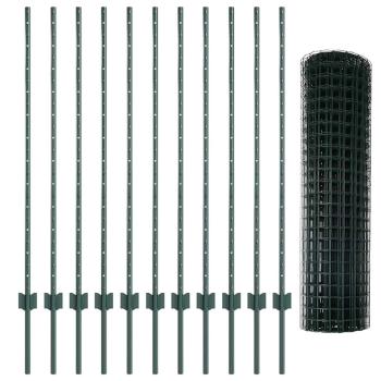 Euro Zaun Set von 2 Grün Pulverbeschichteter Stahl 25 x 1,2 m