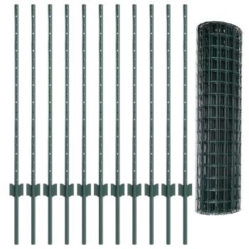 Euro Zaun Set mit 2 Grün Kunststoff, Metall 25m lang x 1m hoch