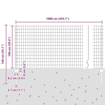 Euro-Zaun mit Pfosten 10 x 1 m PVC-beschichteter Stahl Grau