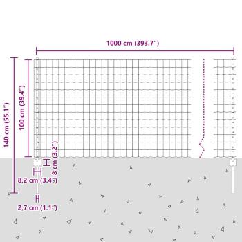 Gartenzaunset Set aus 2 Grau Pulverbeschichteter Stahl 10 x 1 m