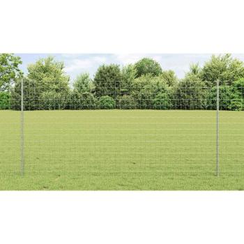 Euro-Zaun mit Pfosten 25 x 1,2 m Verzinkter Stahl Silber Netz
