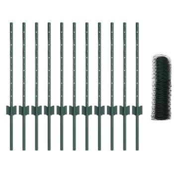 Sechseckgartenzaun Set 2er Set Grün Pulverbeschichteter Stahl