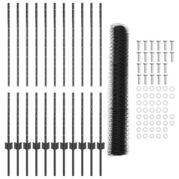 Metallgartenzaunset Set aus 2 Grau, Schwarz Metall 25 x 1,2 m