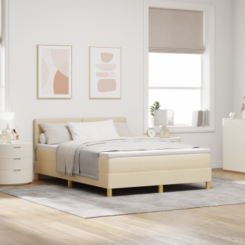 Boxspringbett mit Kissen mit Kopfteil Creme 140 x 200 cm Stoff