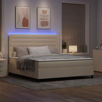 Boxspringbett mit Matratze & LED Creme 180x200 cm Stoff
