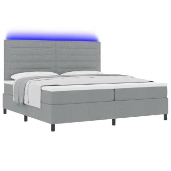 Boxspringbett mit Matratze mit LED Hellgrau 200 x 200 cm Stoff